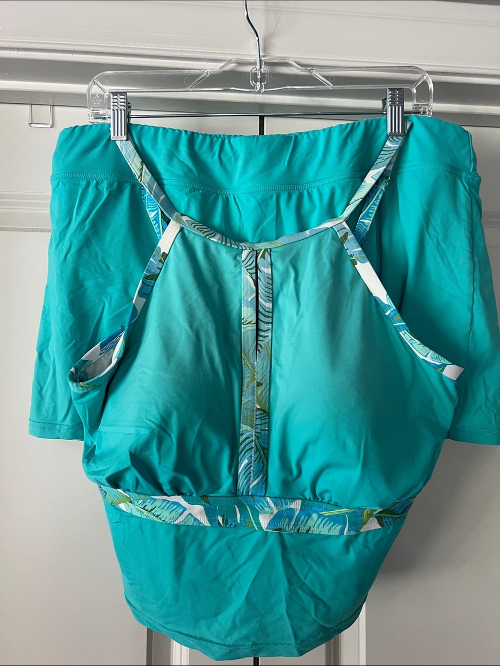 Lands' End Teal Swim Tankini with Tropical Trim